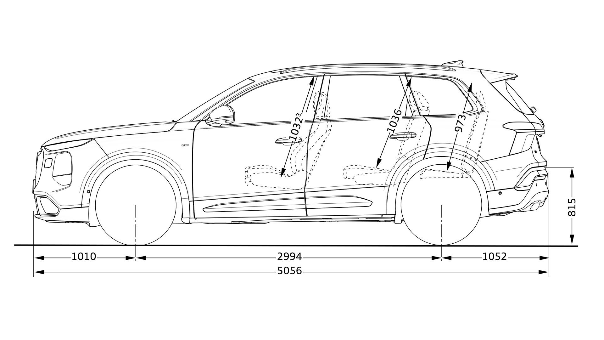 Abmessungen des Audi Q7 SUV in der Seitenansicht